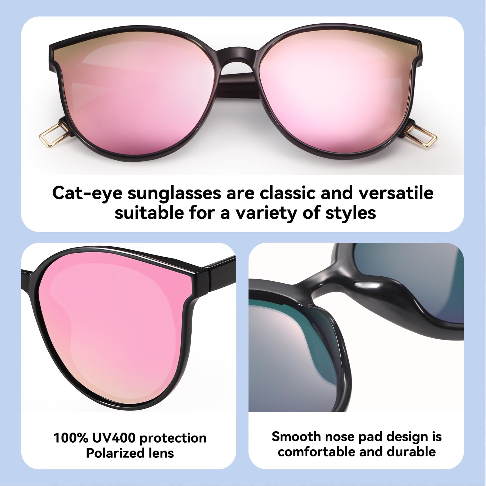 Polarized Oversized Sunglasses for Women Men Trendy Cateye Sun Glassses Retro Large Frame Shades Pink