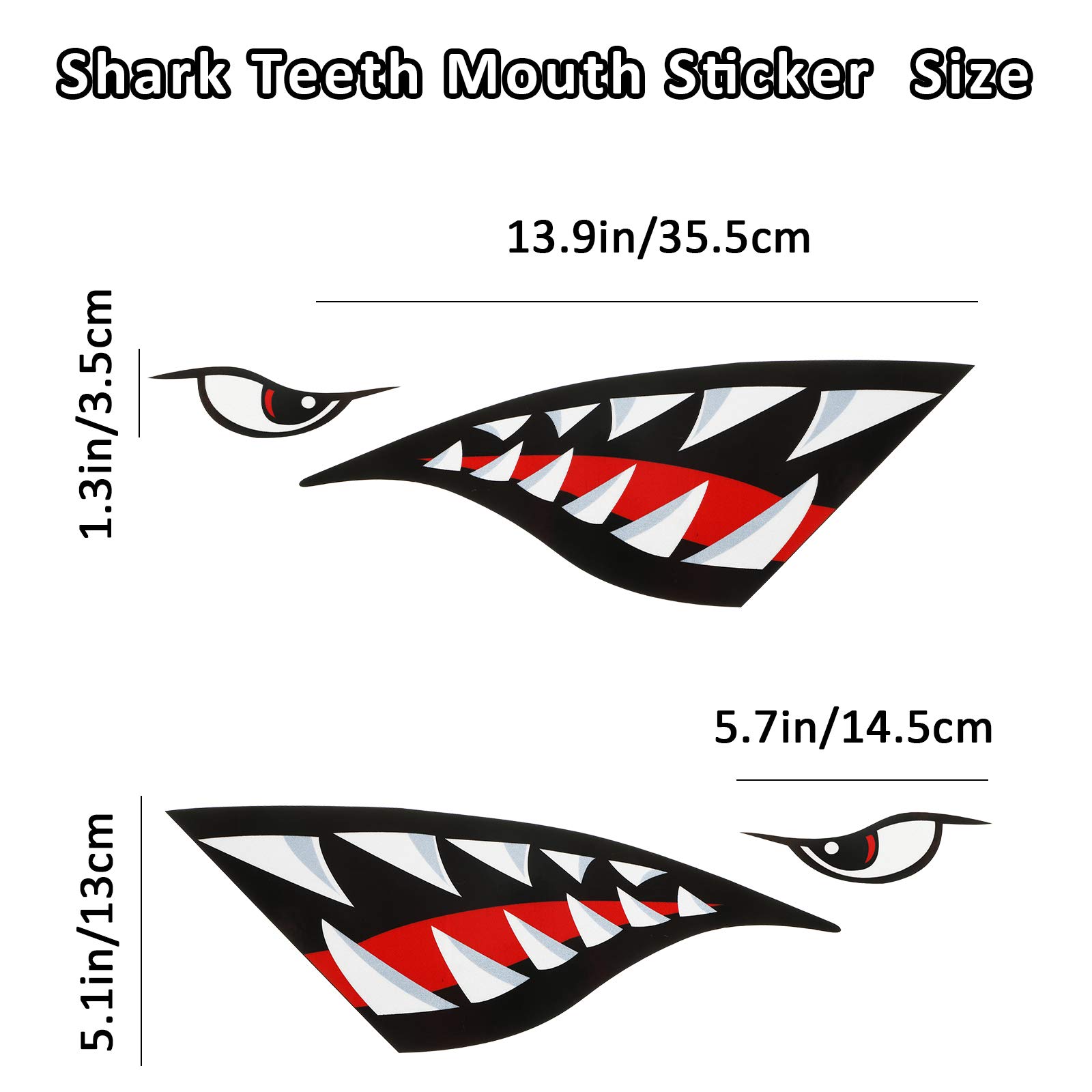 4 Pieces Shark Teeth Mouth Reflective Kayak Stickers Decals Boat Fishing Canoe Graphic Stickers Waterproof Decals for Car Canoe Kayak Fishing Boat Surfboard Ocean Truck Decals Accessories