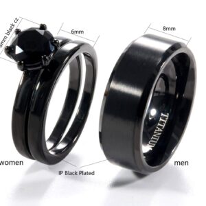 Ringcrown 2 Rings Couple Rings Bridal Sets Black Cz Womens Wedding Ring Sets Titanium Steel Man Wedding Bands