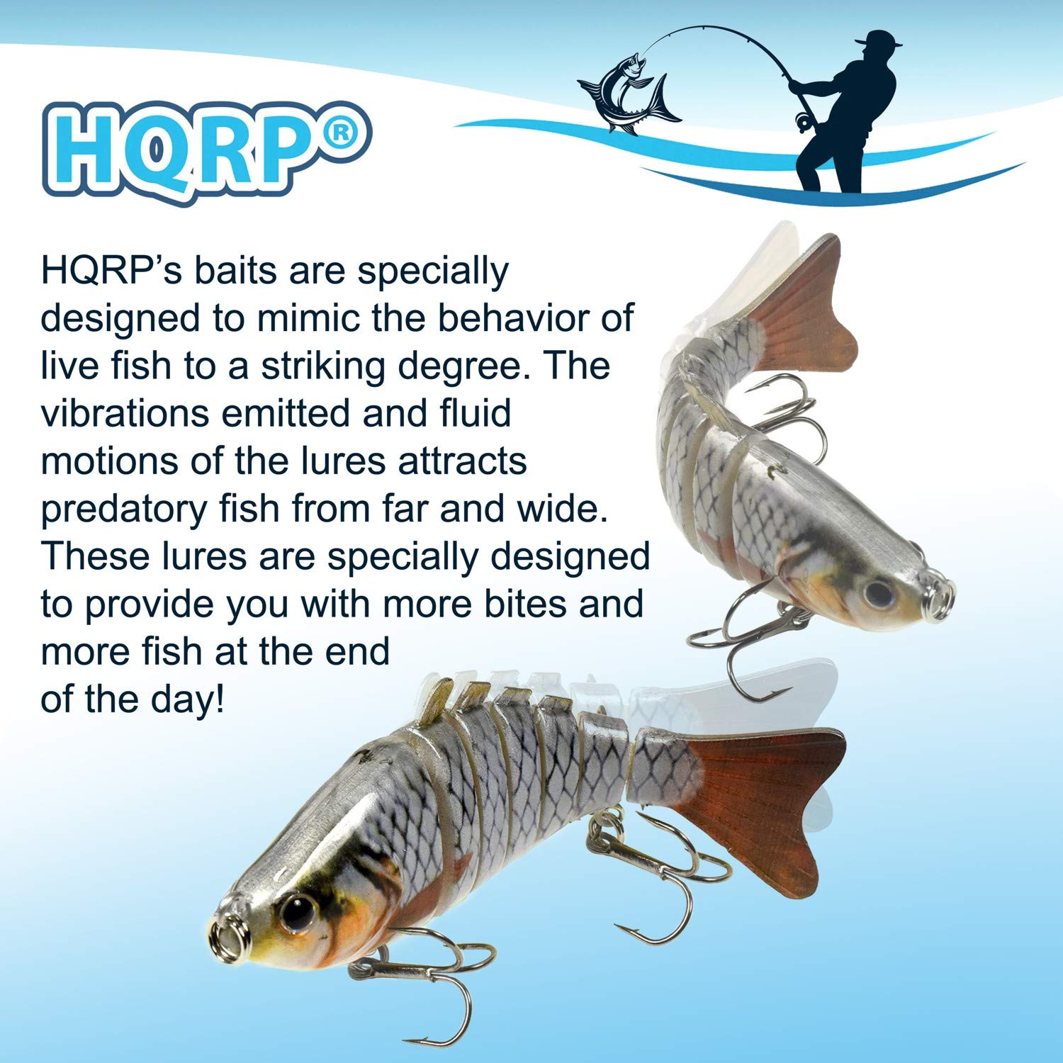 HQRP 3pcs 3.9" Fishing Lures 0.6oz Freshwater Lakes River Fish Baits Topwater Jointed Multi-Section S-Shaped Tackle for Bass Trout Musky Pickerel Pike Yellow Perch Walleye Roach Spanish Mackerel