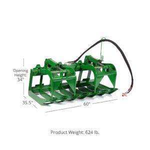 Titan Attachments 60in Root Grapple Bucket Attachment Fits John Deere Loaders, Hook and Pin Connection