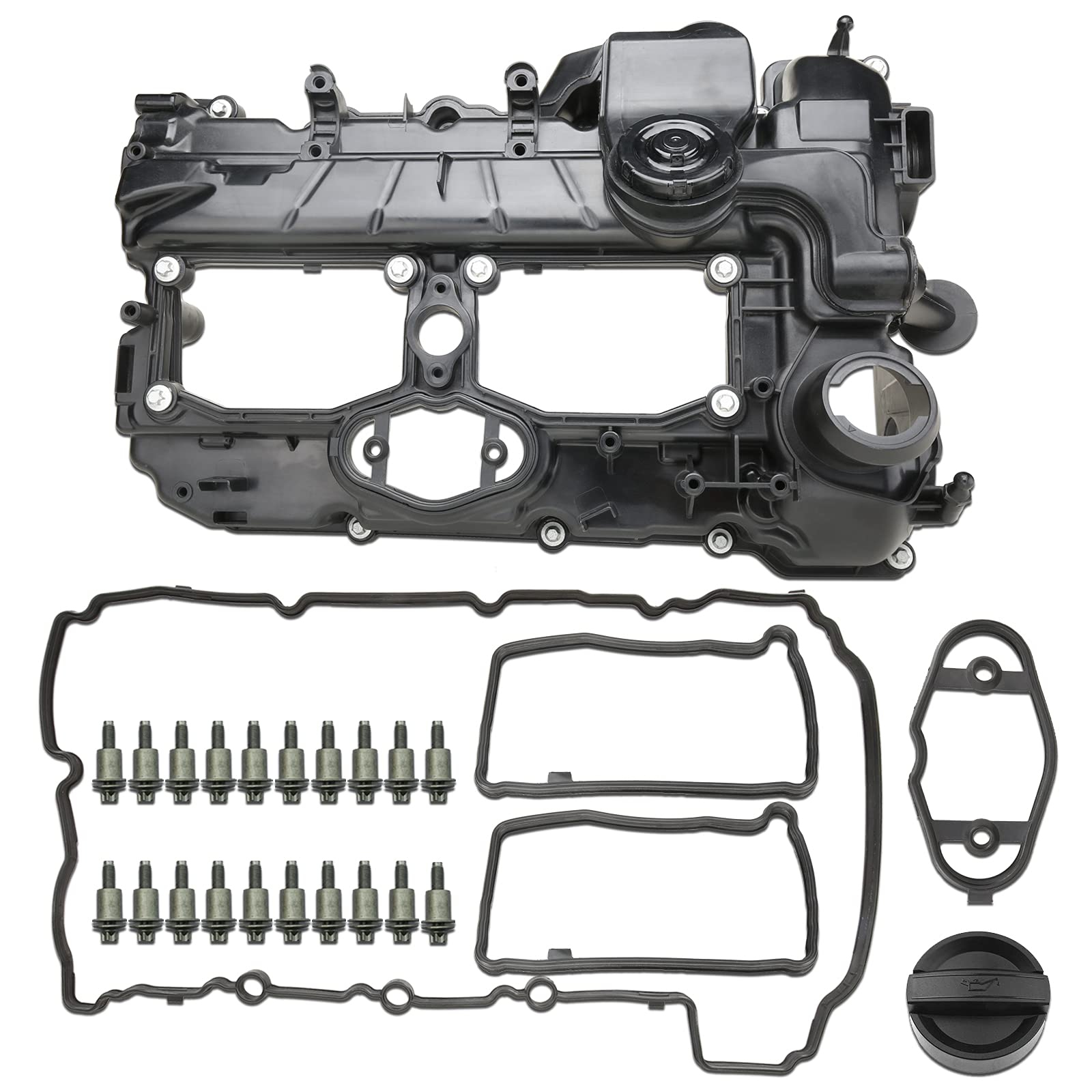 MITZONE N20 Engine Valve Cover with Gasket Bolts Kit, Oil Cap for BMW 2012-2018 528i 528i xDrive 328i 328i GT xDrive 320i x5 x3 X1 428i z4 2.0L Replace 11127588412