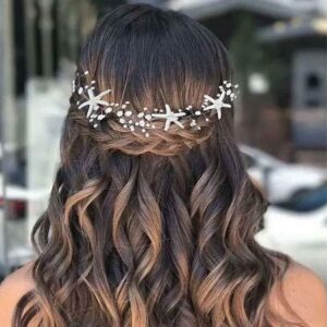 CASDRE Starfish Bride Wedding Hair Vine Pearl Bridal Headpiece Beach Wedding Hair Accessories for Women and Girls(A Silver)