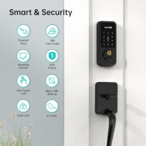 Wi-Fi Smart Deadbolt Lock with Touchscreen Keypad, Keyless Entry Bluetooth Hornbill Smart Front Door Lock Compatible with Alexa, Works with App, Auto-Lock, Remotely Control