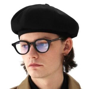 undercontrol french artist casual adjustbale strap military cotton plain color beret hat unisex hunting newsboy cap (black)