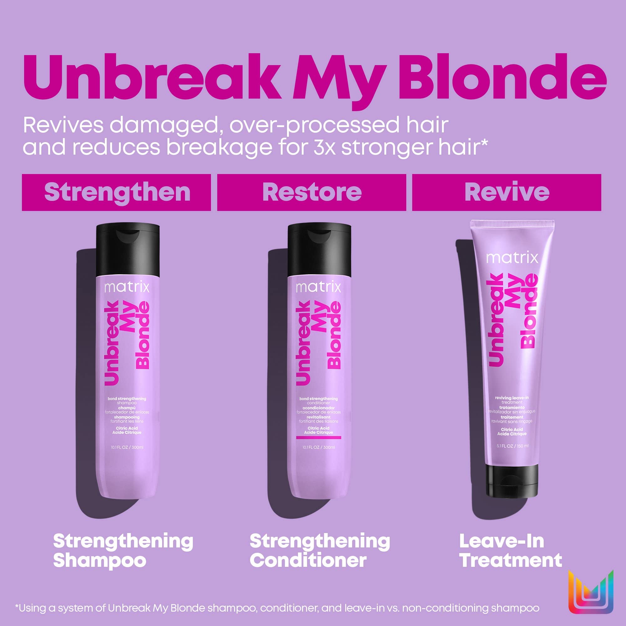 MATRIX Unbreak My Blonde Reviving Leave-In Treatment | Strengthens and Adds Softness and Shine | For Damaged, Lightened and Over Processed Hair | Packaging May Vary | 5.1oz. | Vegan