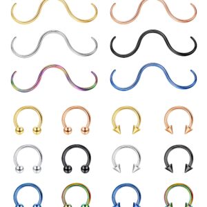 Drperfect 18PCS Septum Rings for Women Men 316L Stainless Steel Horseshoe Lip Cartilage Helix Tragus Earring Hoop Nose Rings Mustache Design Septum Piercing Jewelry