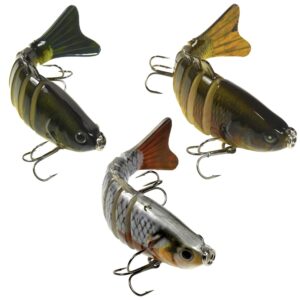 hqrp 3pcs 3.9" fishing lures 0.6oz freshwater lakes river fish baits topwater jointed multi-section s-shaped tackle for bass trout musky pickerel pike yellow perch walleye roach spanish mackerel