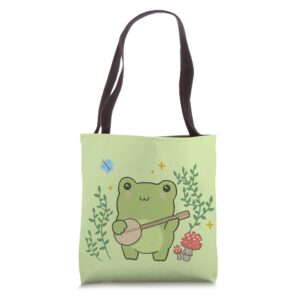 Kawaii Cute Frog Banjo Butterfly Cottagecore Aesthetic Tote Bag