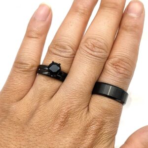 Ringcrown 2 Rings Couple Rings Bridal Sets Black Cz Womens Wedding Ring Sets Titanium Steel Man Wedding Bands