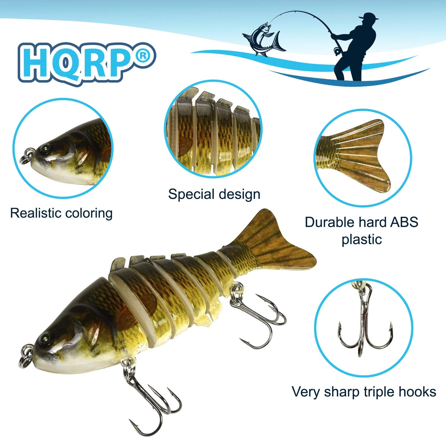 HQRP 3pcs 3.9" Fishing Lures 0.6oz Freshwater Lakes River Fish Baits Topwater Jointed Multi-Section S-Shaped Tackle for Bass Trout Musky Pickerel Pike Yellow Perch Walleye Roach Spanish Mackerel