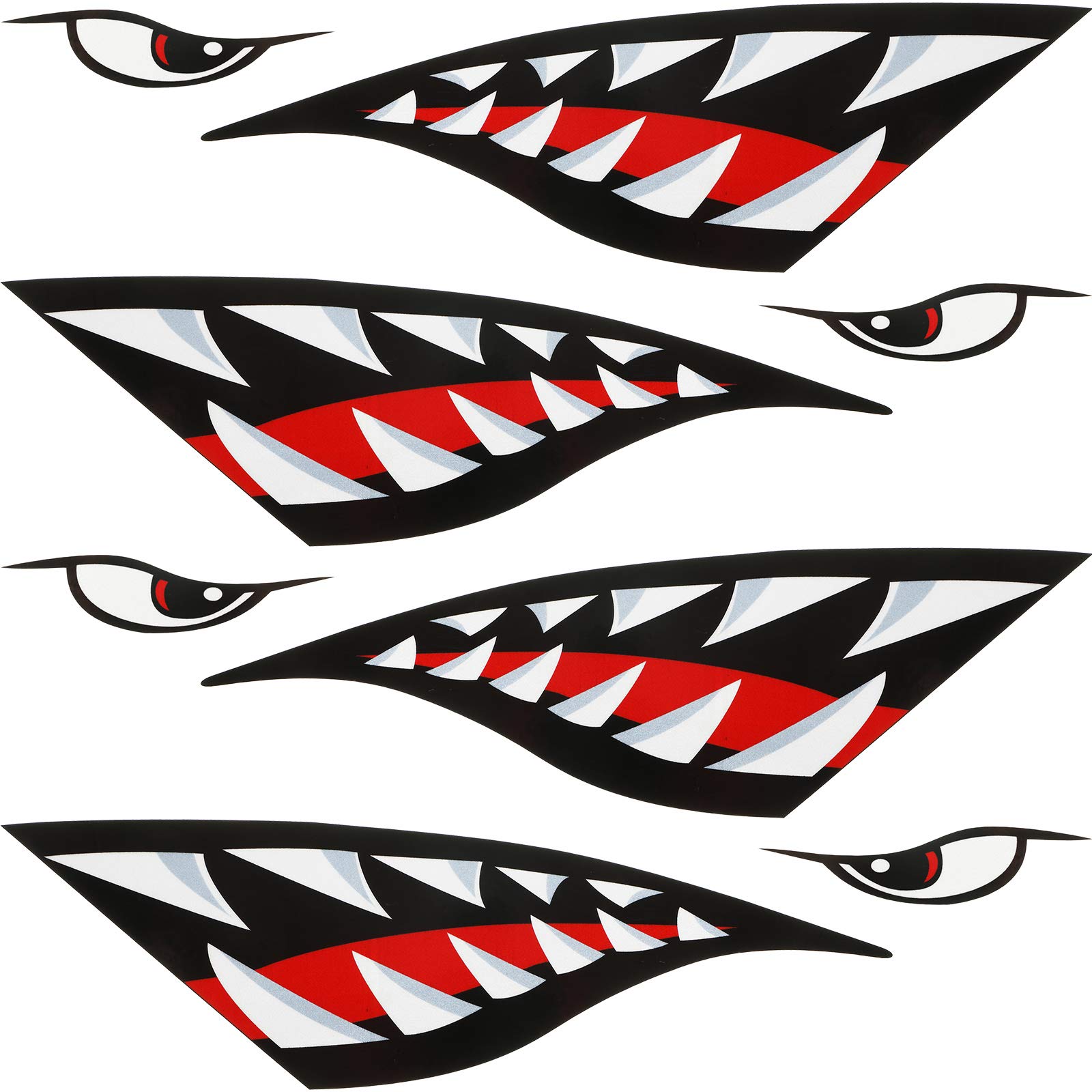 4 Pieces Shark Teeth Mouth Reflective Kayak Stickers Decals Boat Fishing Canoe Graphic Stickers Waterproof Decals for Car Canoe Kayak Fishing Boat Surfboard Ocean Truck Decals Accessories