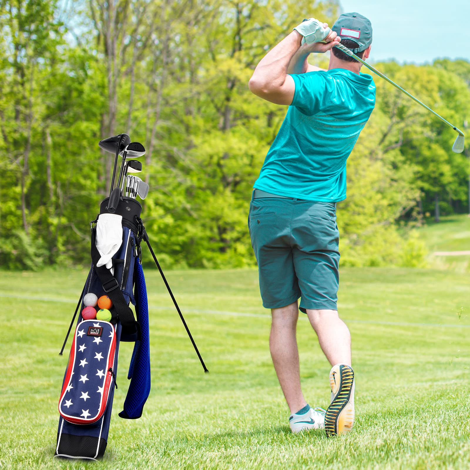 Craftsman Golf Lightweight Carry Sunday Bag with Stand Multicolor Perfect for Driving Range,Par 3 Course (US Stars)