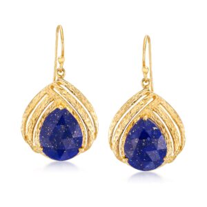 ross-simons lapis drop earrings in 18kt gold over sterling