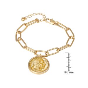 American Coin Treasures Buffalo Nickel Gold-Layered Coin Elongated Link Bracelet | Goldtone Clip Style | 7 Inch 3 Inch Extender with Lobster Claw Clasp | Certificate of Authenticity