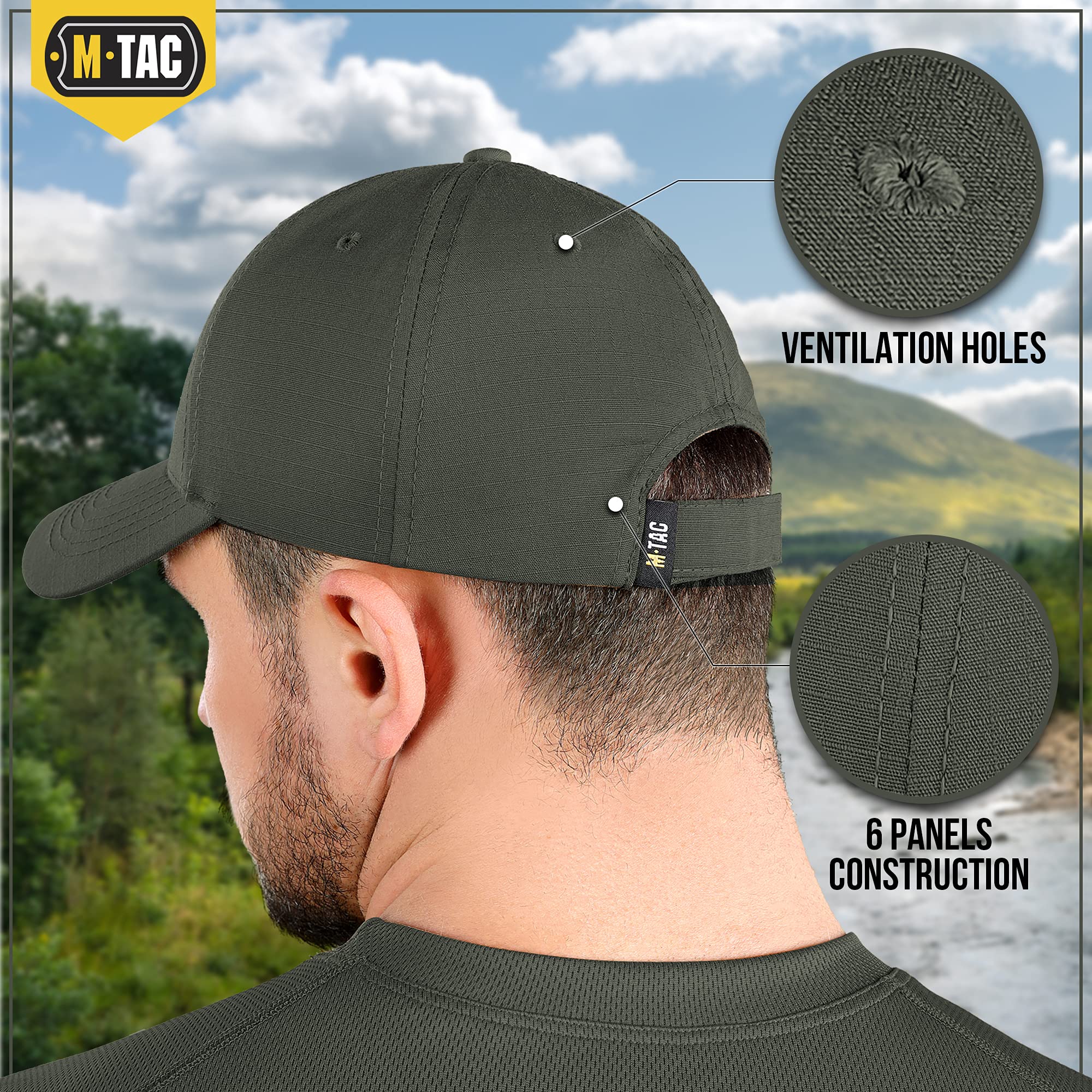 M-Tac Tactical Baseball Cap - Adjustable Plain Workout Ball Cap, Ripstop Hats for Men and Women (Army Olive, XL)