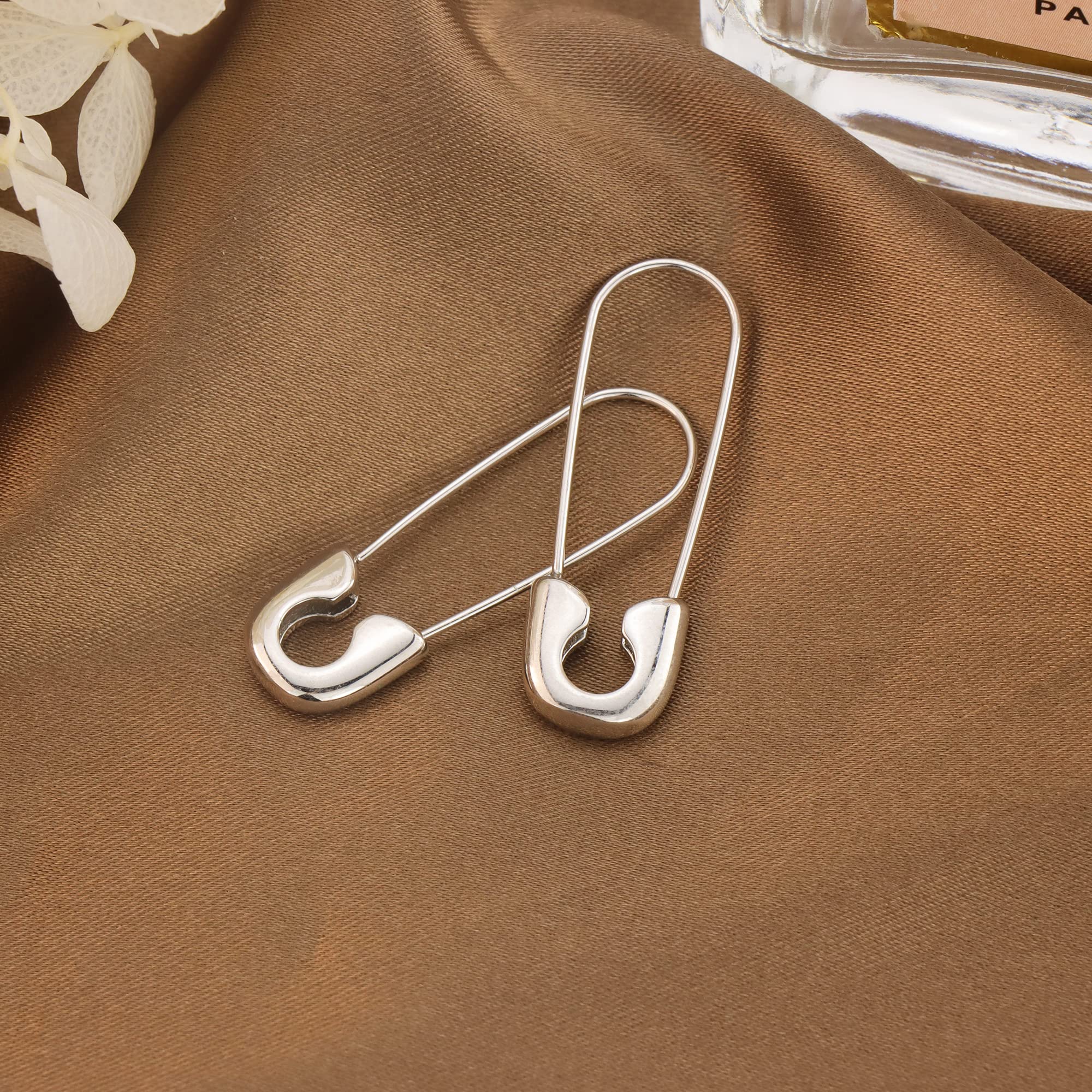 Dainty Hoop Women Earrings Silver Safety Pin Earrings