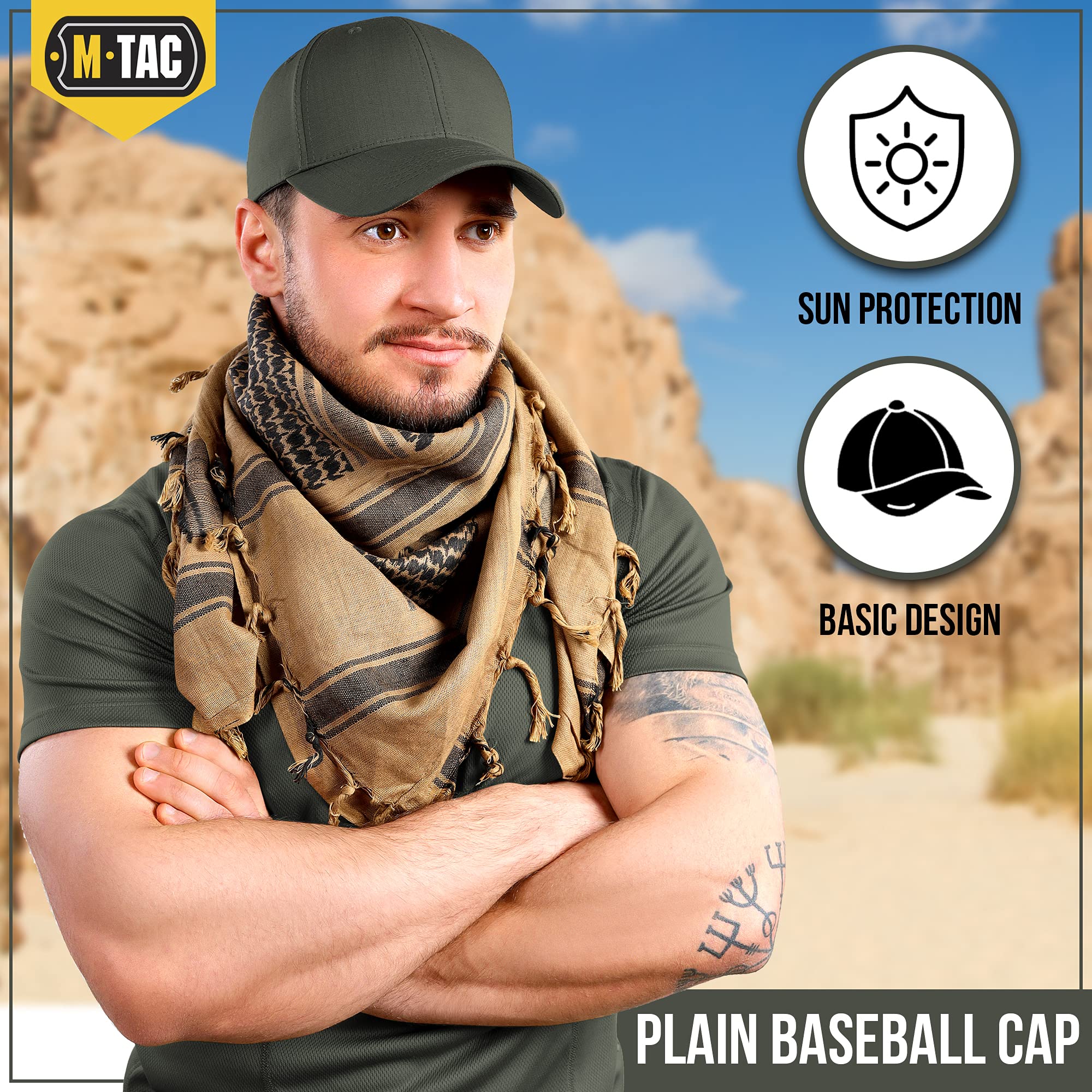 M-Tac Tactical Baseball Cap - Adjustable Plain Workout Ball Cap, Ripstop Hats for Men and Women (Army Olive, XL)