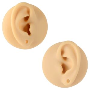 CHUANCI 1pc-2pcs Soft Silicone Fresh Color Flexible Model Ear Displays for Acupuncture Human Model Simulation for Ear Taper Ear Gauge Display Teaching Tool (One Pair Left+Right with Display)