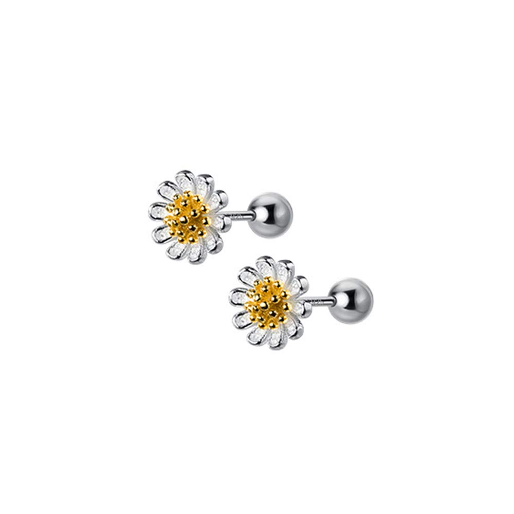 18G Cute Daisy Flower Cartilage Stud Earrings Sterling Silver for Women Girls Dainty Helix Tragus Earring Labret Studs Barbell Screw Back Ear Piercing Jewelry Gifts Hypoallergenic BFF