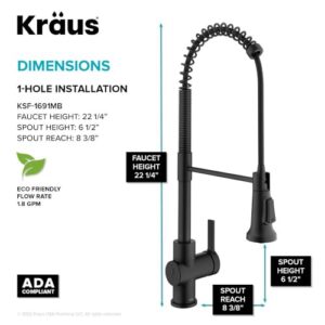 KRAUS Britt Touchless Sensor Commercial Pull-Down Single Handle Kitchen Faucet in Matte Black, KSF-1691MB