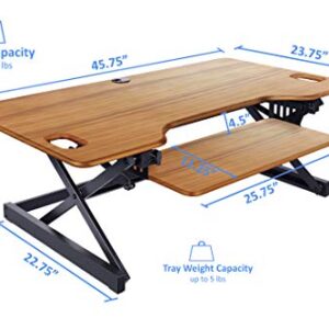 Rocelco 46" Large Height Adjustable Standing Desk Converter with Triple Monitor Mount BUNDLE - Sit Stand Up Computer Workstation Riser - Retractable Keyboard Tray - Teak Wood Grain (R DADRT-46-DM3)