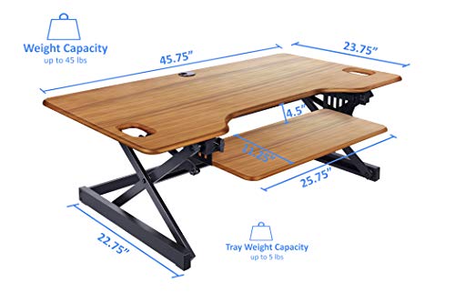 Rocelco 46" Large Height Adjustable Standing Desk Converter with Triple Monitor Mount BUNDLE - Sit Stand Up Computer Workstation Riser - Retractable Keyboard Tray - Teak Wood Grain (R DADRT-46-DM3)