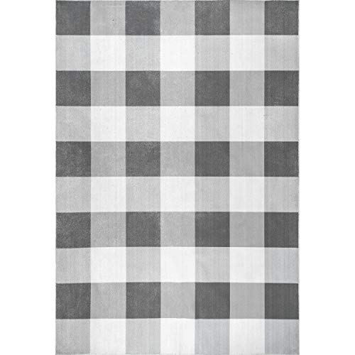 nuLOOM Lucy Machine Washable Farmhouse Buffalo Plaid Ultra Thin Area Rug, 3' x 5', Grey