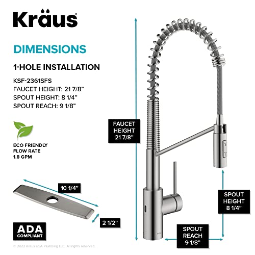 KRAUS Oletto Touchless Sensor Commercial Pull-Down Single Handle Kitchen Faucet with QuickDock Top Mount Assembly in Spot Free Stainless Steel, KSF-2631SFS