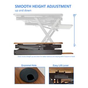 Rocelco 46" Large Height Adjustable Standing Desk Converter with Triple Monitor Mount BUNDLE - Sit Stand Up Computer Workstation Riser - Retractable Keyboard Tray - Teak Wood Grain (R DADRT-46-DM3)