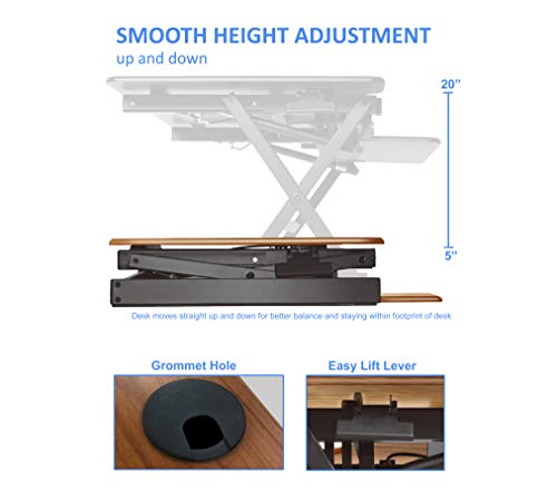 Rocelco 46" Large Height Adjustable Standing Desk Converter with Triple Monitor Mount BUNDLE - Sit Stand Up Computer Workstation Riser - Retractable Keyboard Tray - Teak Wood Grain (R DADRT-46-DM3)