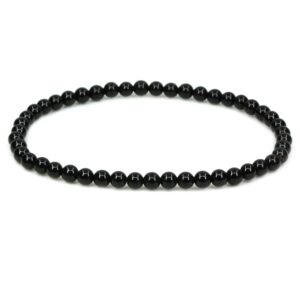 Keleny Natural 4mm Black Tourmaline Round Beads Gemstones Rock Crystal Stretch Bracelet 7 Inch Unisex