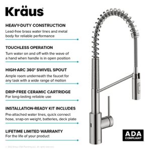 KRAUS Oletto Touchless Sensor Commercial Pull-Down Single Handle Kitchen Faucet with QuickDock Top Mount Assembly in Spot Free Stainless Steel, KSF-2631SFS