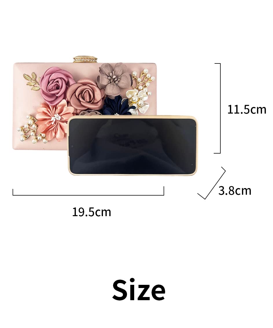 Shiiriin Women's 3D Floral Clutch Purse Handbag | Handmade with Pearls | Perfect for Bridal, Wedding, Daytime and Evening Parties | Elegant Design