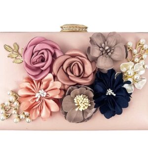 Shiiriin Women's 3D Floral Clutch Purse Handbag | Handmade with Pearls | Perfect for Bridal, Wedding, Daytime and Evening Parties | Elegant Design