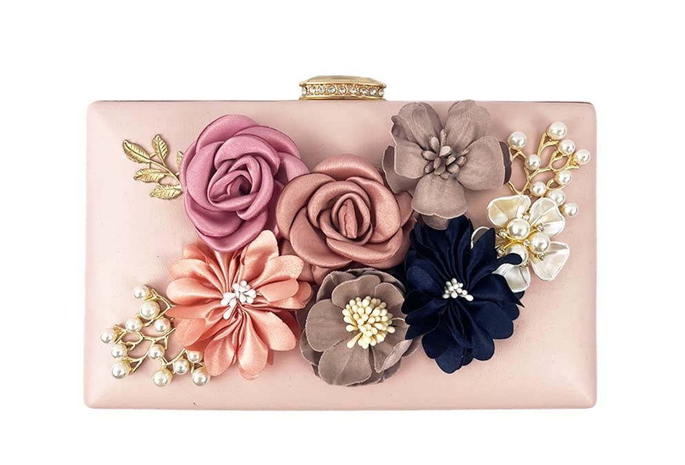 Shiiriin Women's 3D Floral Clutch Purse Handbag | Handmade with Pearls | Perfect for Bridal, Wedding, Daytime and Evening Parties | Elegant Design