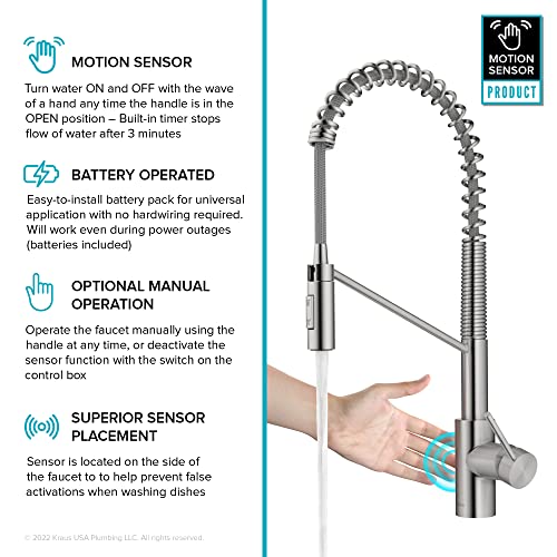 KRAUS Oletto Touchless Sensor Commercial Pull-Down Single Handle Kitchen Faucet with QuickDock Top Mount Assembly in Spot Free Stainless Steel, KSF-2631SFS