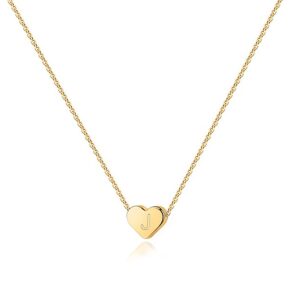 PAVOI 14K Yellow Gold Plated Mini Dainty Heart Initial Necklace | Slider Adjustable Necklace - 18" | Letter Necklaces for Women | J Initial