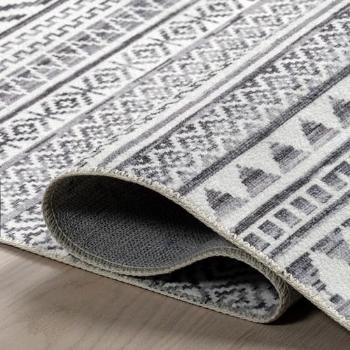 nuLOOM Kira Machine Washable Tribal Geometric Ultra Thin Area Rug, 4x6, Grey