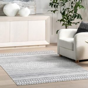 nuLOOM Kira Machine Washable Tribal Geometric Ultra Thin Area Rug, 4x6, Grey