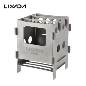 Lixada Stainless Steel/Titanium Wood Stove Camping Stove, Portable Cooking Stove With Storage Bag, For Outdoor Camping, Hiking, Picnic, BBQ etc, 8.2 * 8.1 * 11.6 cm (Titanium)