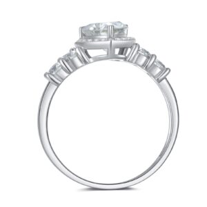 BEBEWO 1-2/5 ct.tw. Heart Cut Halo Moissanite Engagement Ring for Women in 925 Sterling Silver/10k Gold/14k Gold/18k Gold, Free Engraving Name Ring (White, Customize)