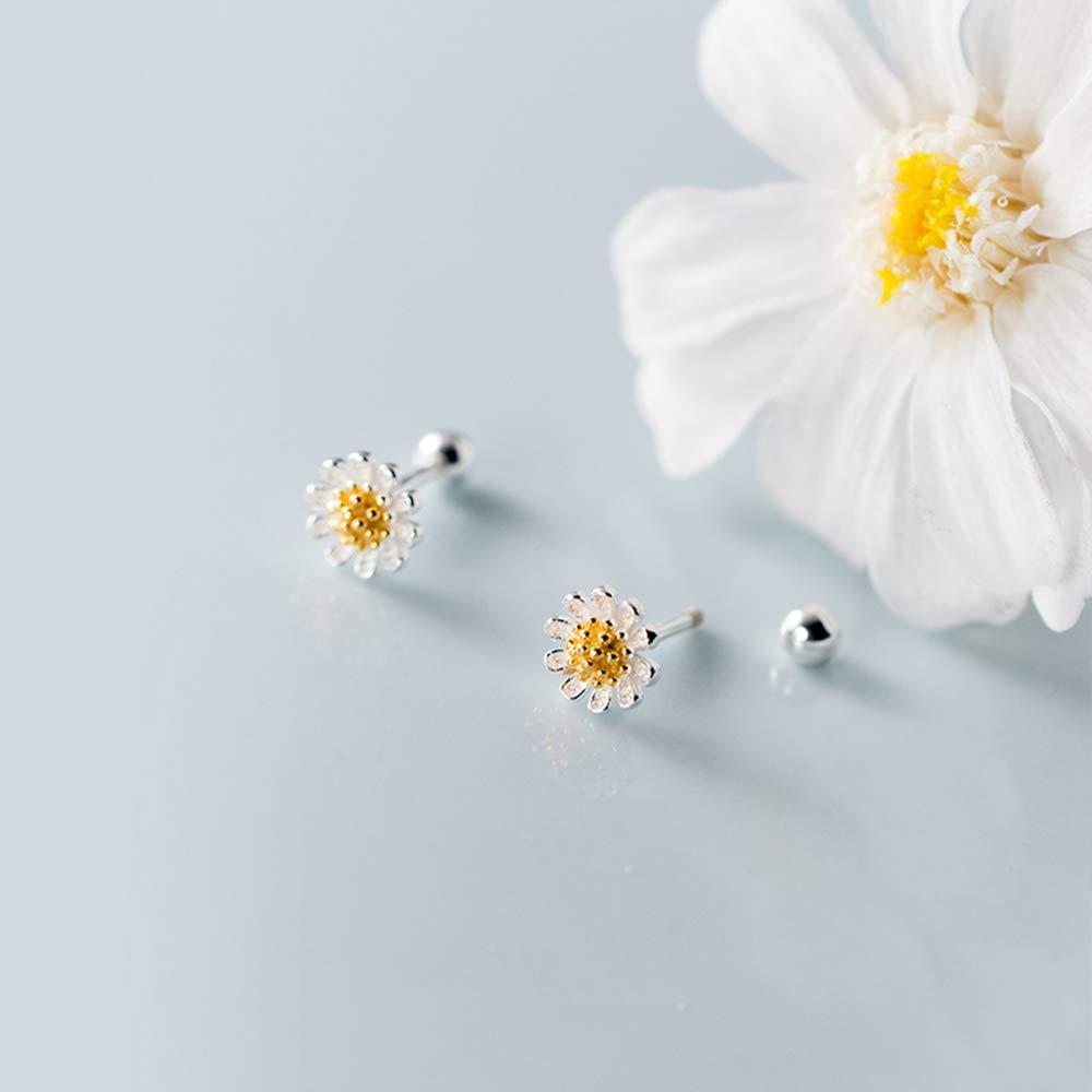 18G Cute Daisy Flower Cartilage Stud Earrings Sterling Silver for Women Girls Dainty Helix Tragus Earring Labret Studs Barbell Screw Back Ear Piercing Jewelry Gifts Hypoallergenic BFF