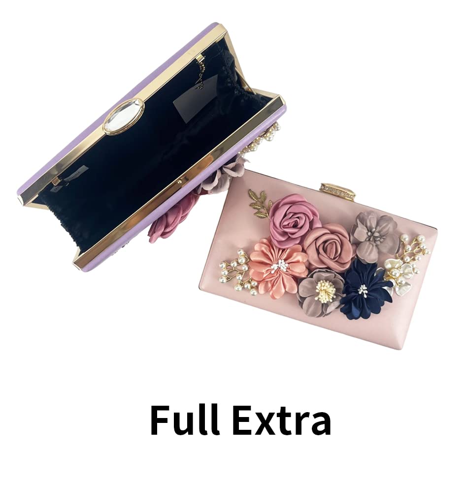 Shiiriin Women's 3D Floral Clutch Purse Handbag | Handmade with Pearls | Perfect for Bridal, Wedding, Daytime and Evening Parties | Elegant Design