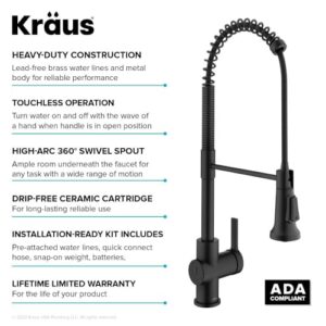 KRAUS Britt Touchless Sensor Commercial Pull-Down Single Handle Kitchen Faucet in Matte Black, KSF-1691MB