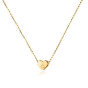 PAVOI 14K Yellow Gold Plated Mini Dainty Heart Initial Necklace | Slider Adjustable Necklace - 18" | Letter Necklaces for Women | K Initial