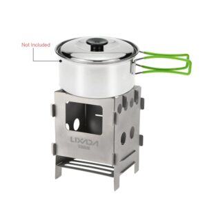 Lixada Stainless Steel/Titanium Wood Stove Camping Stove, Portable Cooking Stove With Storage Bag, For Outdoor Camping, Hiking, Picnic, BBQ etc, 8.2 * 8.1 * 11.6 cm (Titanium)