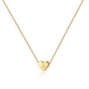 pavoi 14k yellow gold plated mini dainty heart initial necklace | slider adjustable necklace - 18" | letter necklaces for women | a initial