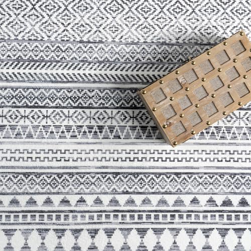 nuLOOM Kira Machine Washable Tribal Geometric Ultra Thin Area Rug, 4x6, Grey