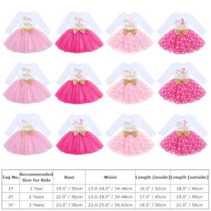 ODASDO Infant Baby Girl My 1st First Birthday Cake Smash Outfit Cotton Long Sleeve Princess Tutu Tulle Bowknot Polka Dots Dress One Year Old Party Clothes Photo Props Hot Pink 1 Year